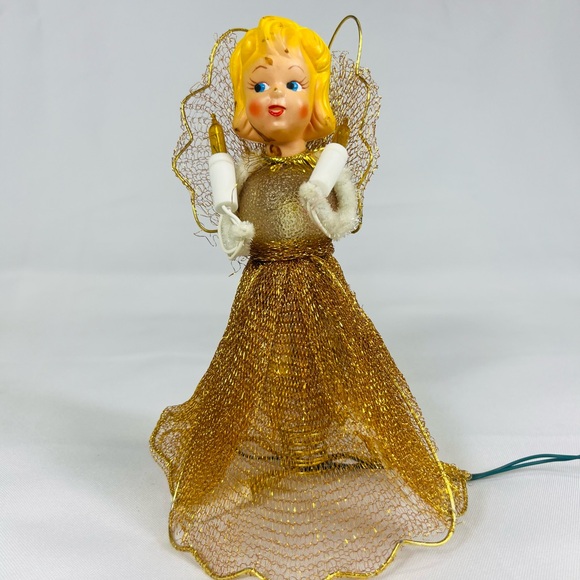 Vintage Christmas angel tree topper wire Blonde 6 1/4" - Picture 1 of 8